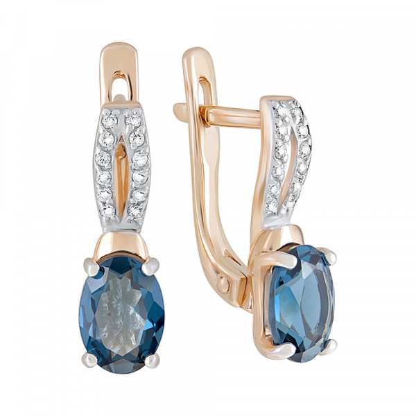 Золотые серьги с топазом и фианитом № 122845