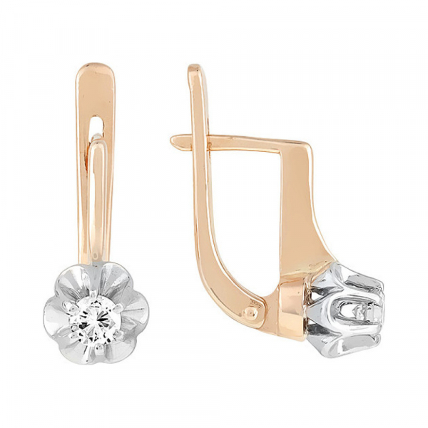 Золотые серьги с бриллиантом № 122447