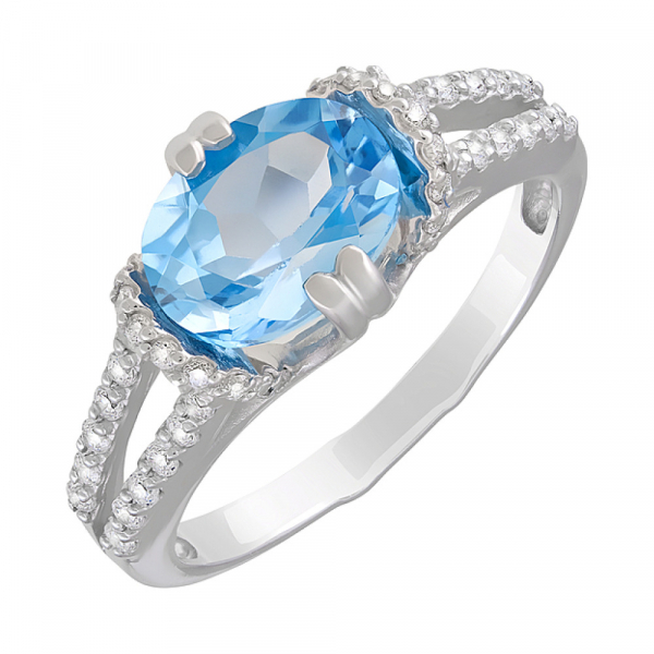Серебряное кольцо с топазом и фианитом № 123294