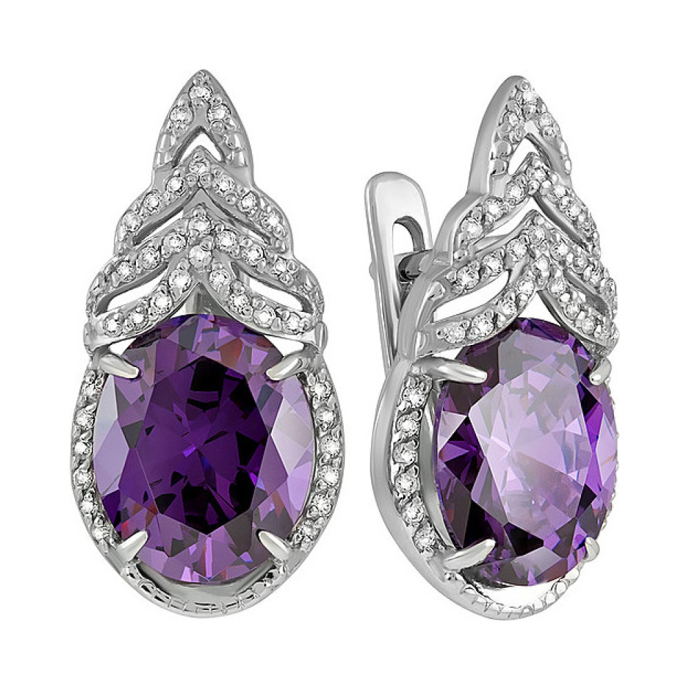 Серебряные серьги с фианитом № 132985