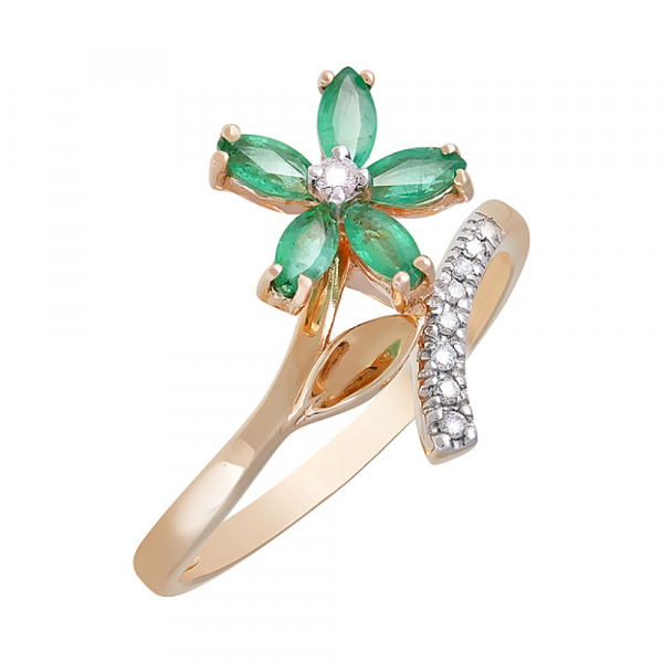 Золотое кольцо с бриллиантом и изумрудом № 96240