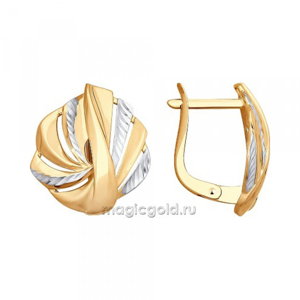 Золотые серьги без камня с алмазкой № 162096