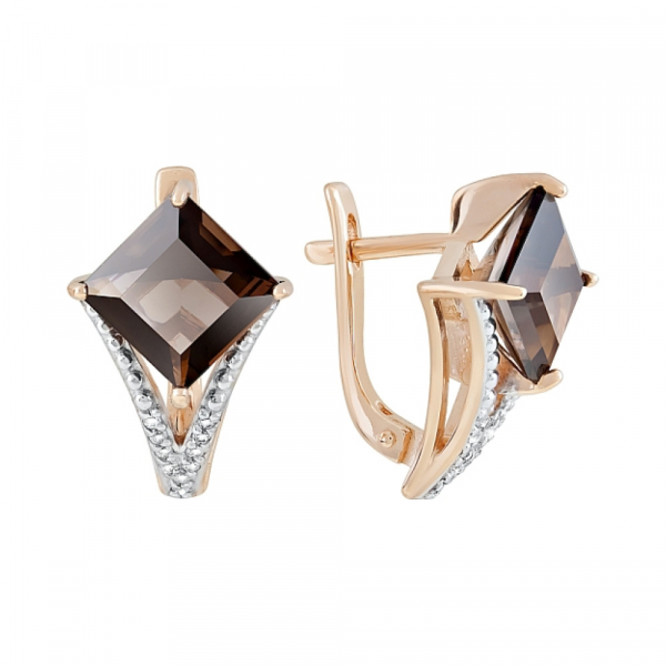 Золотые серьги с раухтопазом и фианитом № 118236