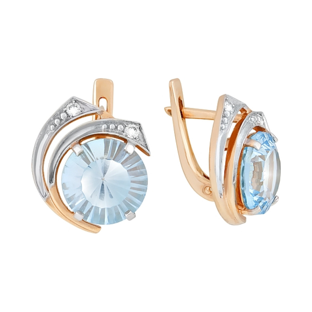 Золотые серьги с топазом и фианитом № 96198