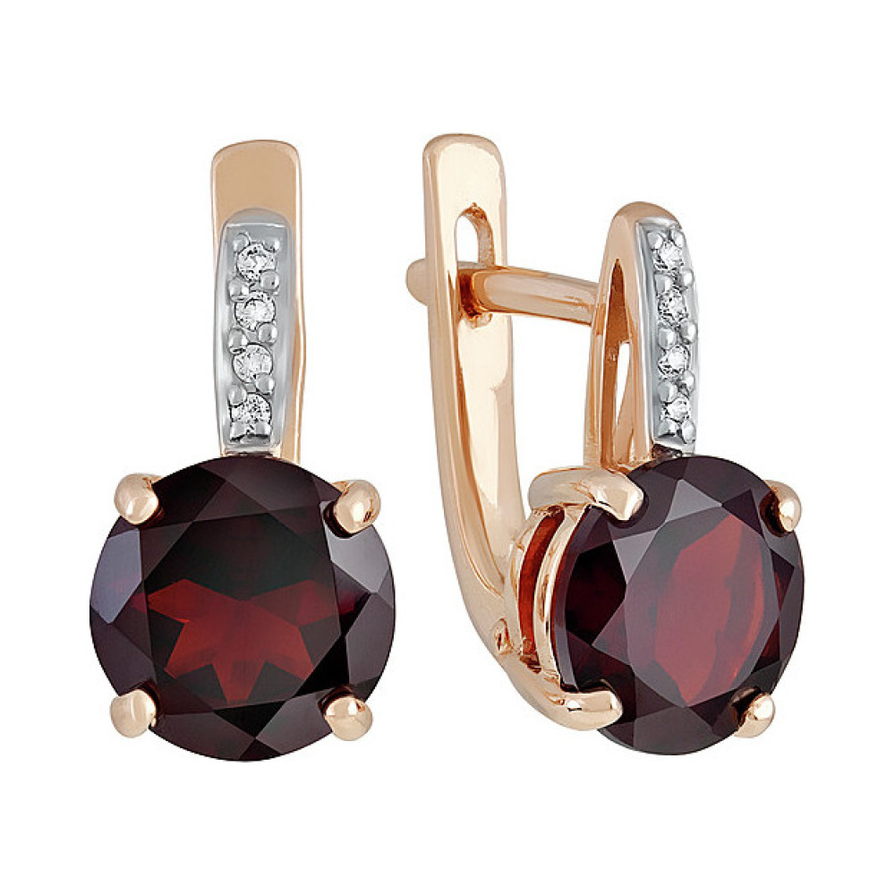Золотые серьги с гранатом и фианитом № 137554