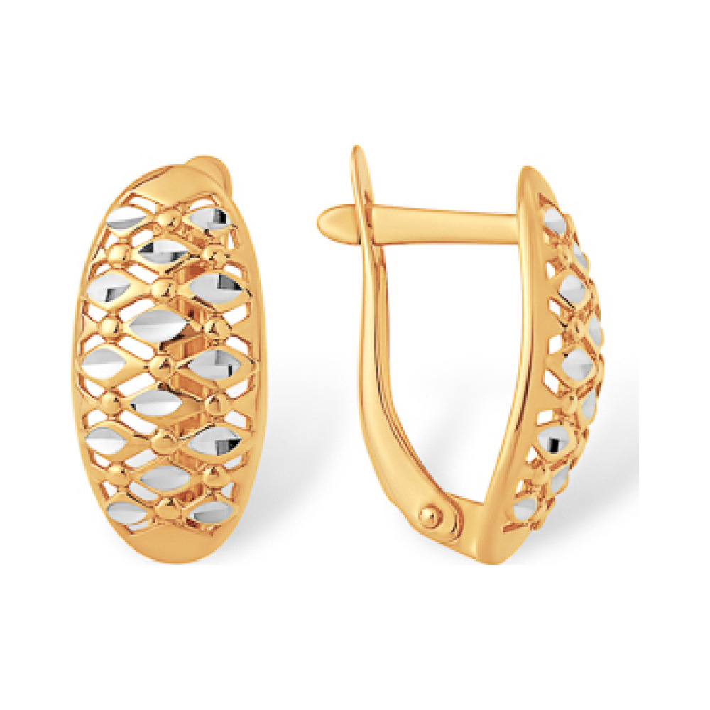 Золотые серьги без камня с алмазкой № 163193