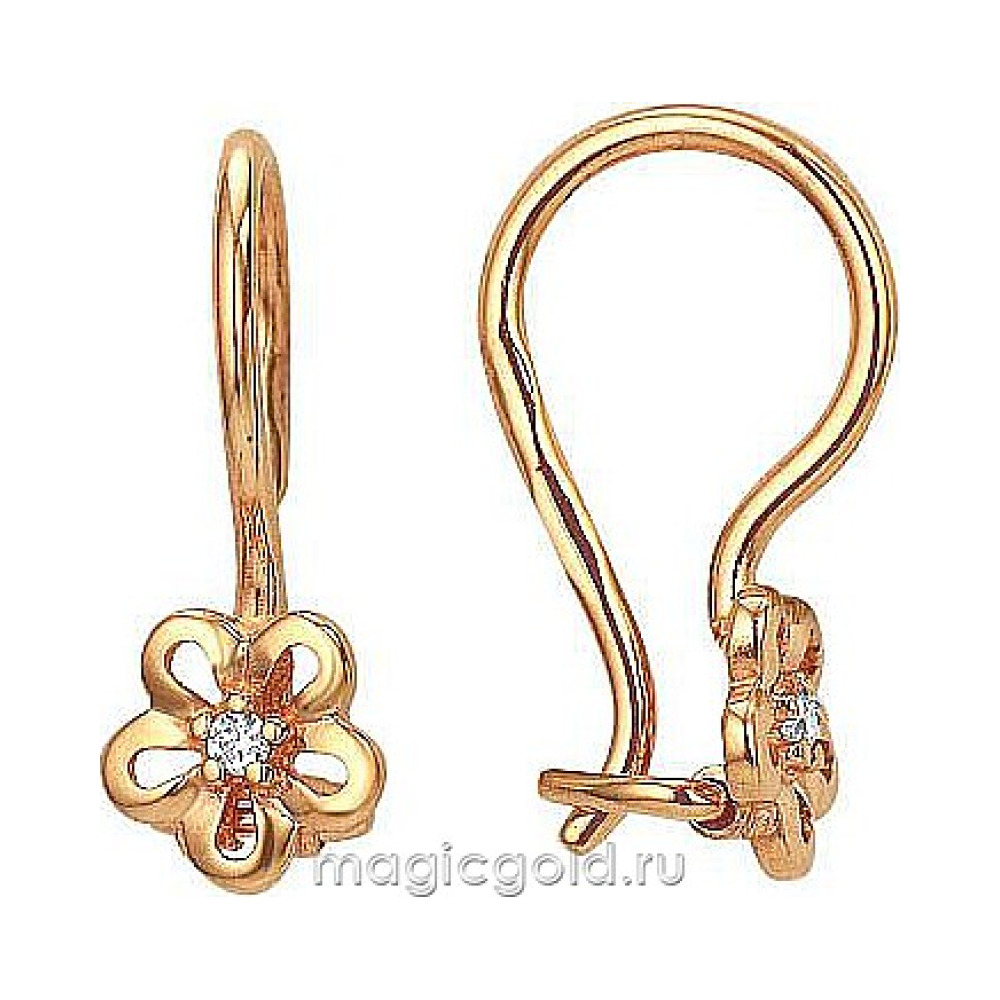 Золотые серьги с фианитом № 173849