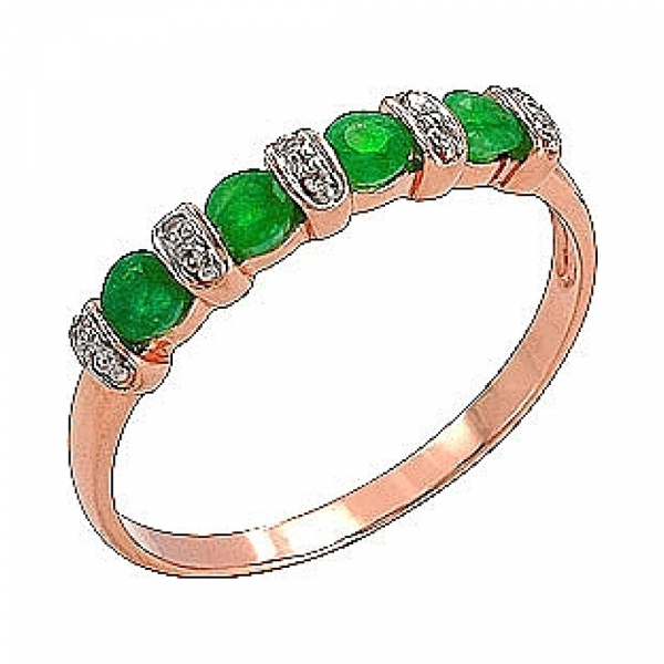 Золотое кольцо с бриллиантом и изумрудом № 74493