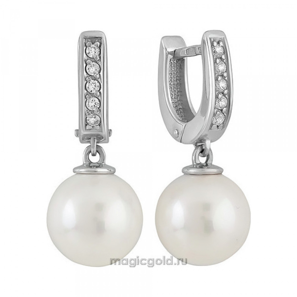 Серебряные серьги с перламутровым жемчугом и фианитом № 137345