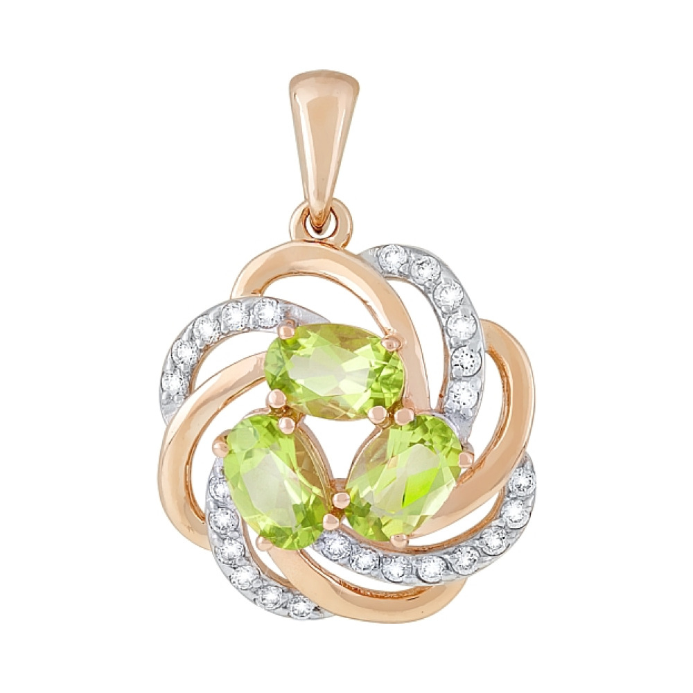 Золотая подвеска с хризолитом и фианитом № 119152