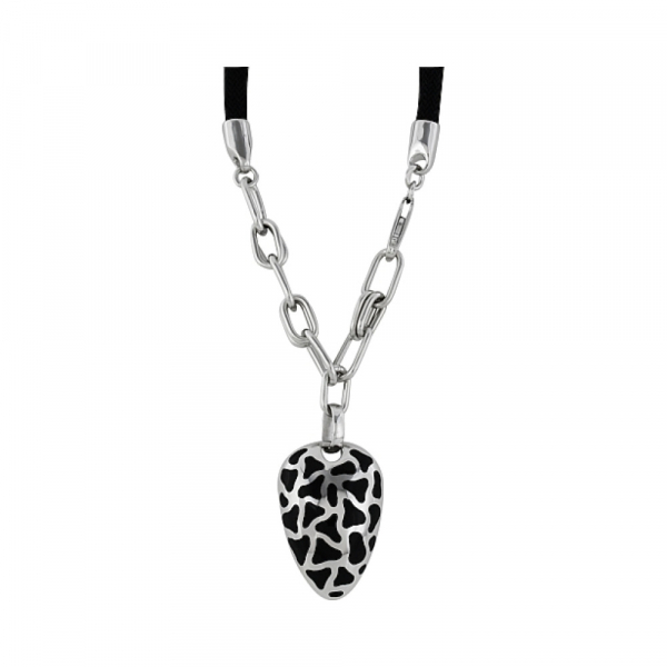 Серебряное колье каучук с серебром на хлопк. шнурке № 99407