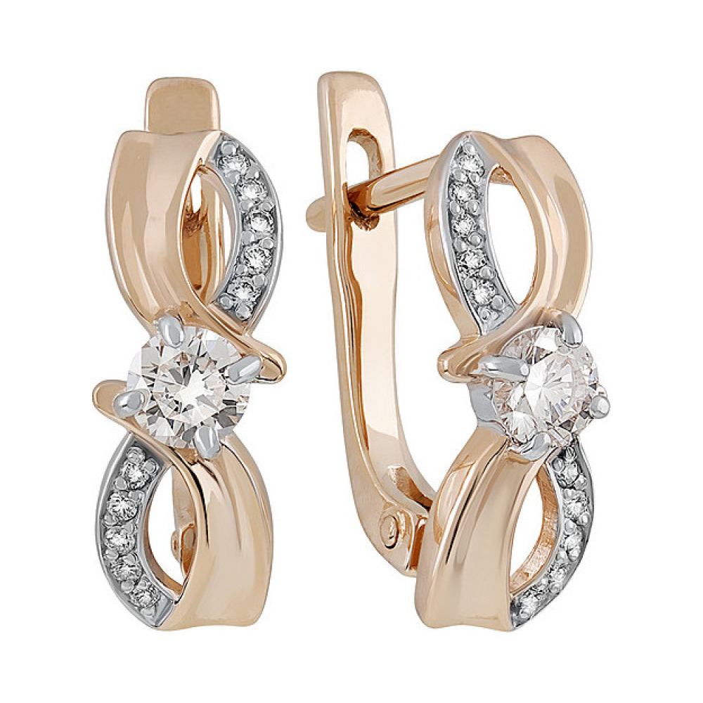 Золотые серьги с бриллиантом № 136541