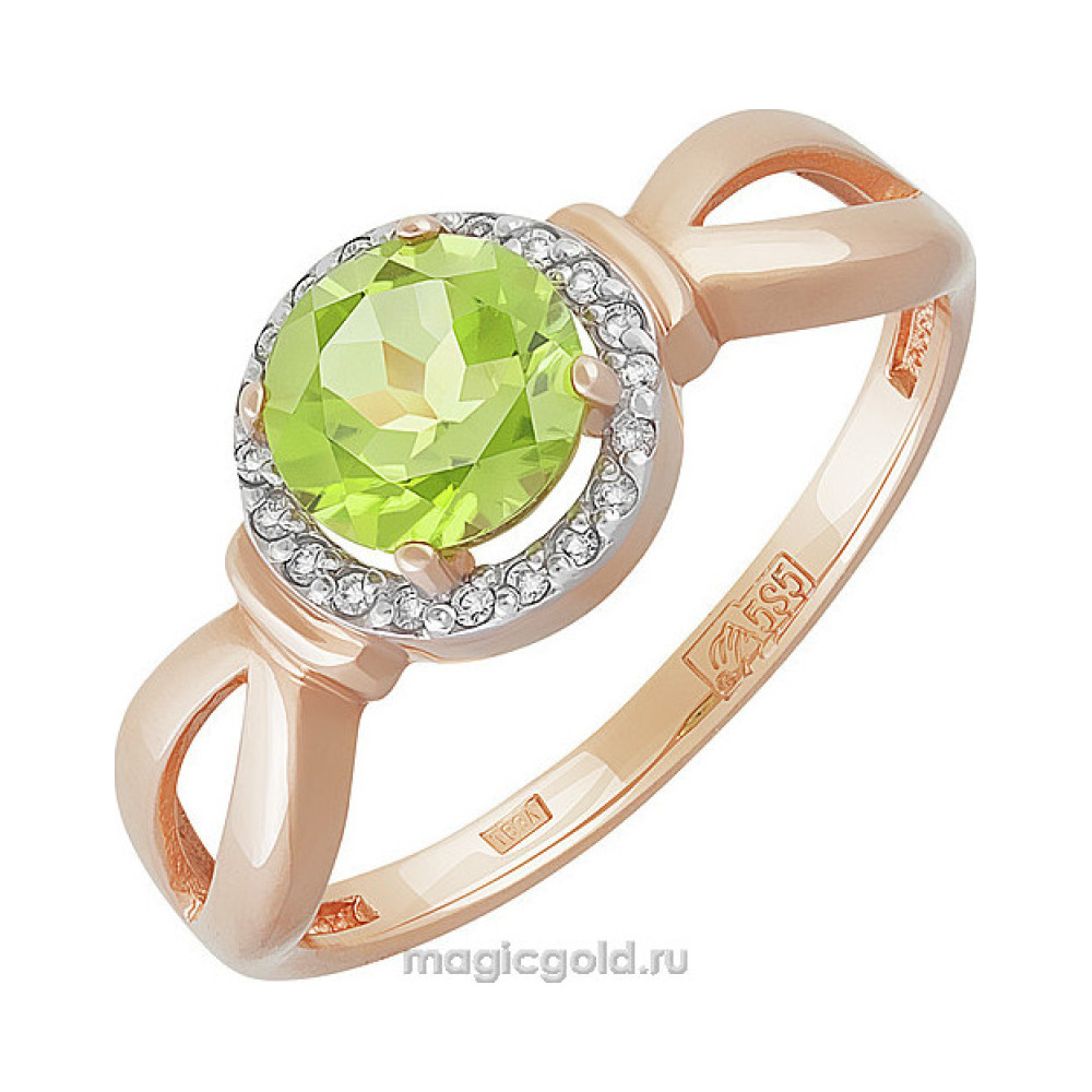 Золотое кольцо с хризолитом и фианитом № 121100