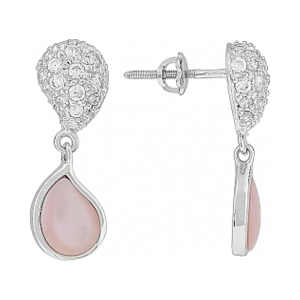 Серебряные серьги с перламутром и фианитом № 108520