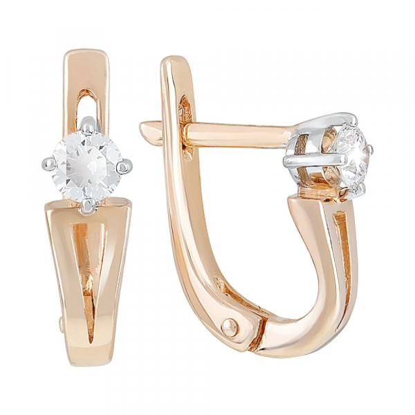 Золотые серьги с бриллиантом № 118497