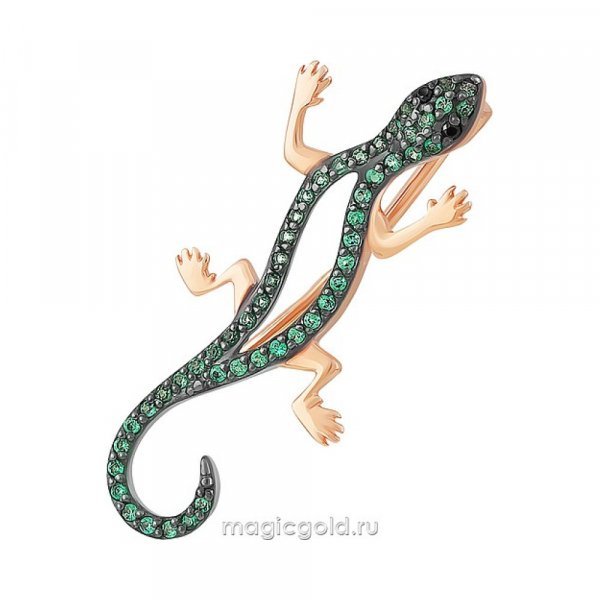 Золотая брошь с фианитом и черным покрытием № 164169