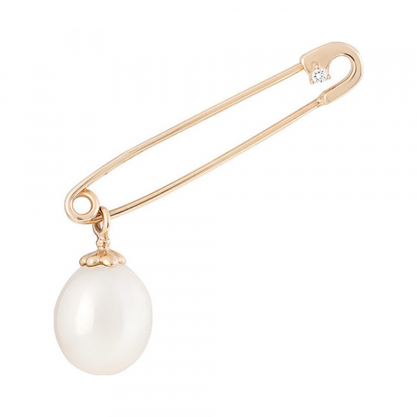 Золотая брошь с жемчугом и фианитом № 128846