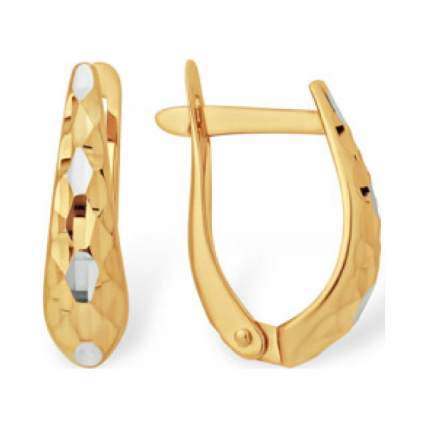 Золотые серьги без камня с алмазкой № 163197