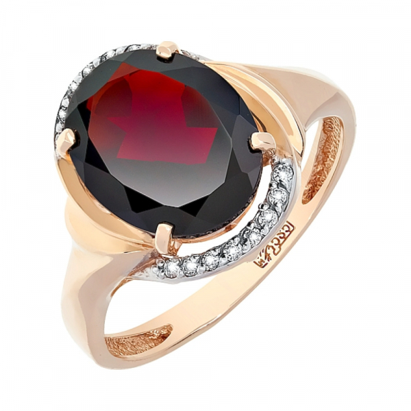 Золотое кольцо с гранатом и фианитом № 114034