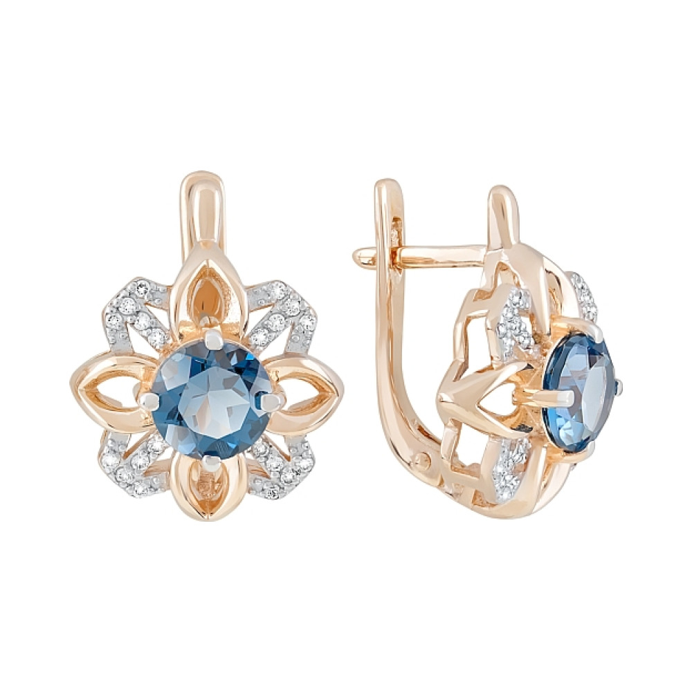 Золотые серьги с топазом и фианитом № 119343