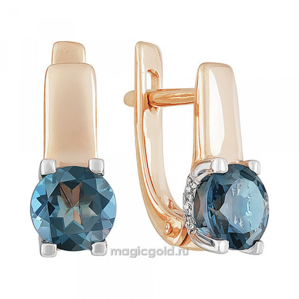 Золотые серьги с топазом и фианитом № 139242