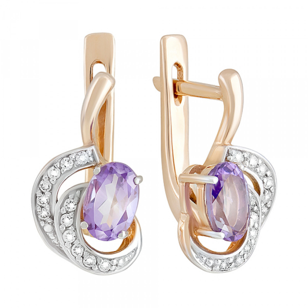 Золотые серьги с аметистом и фианитом № 105412