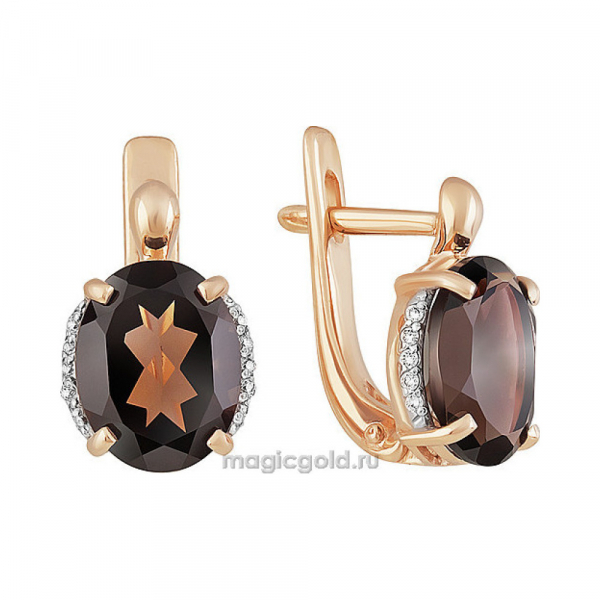 Золотые серьги с раухтопазом и фианитом № 158984