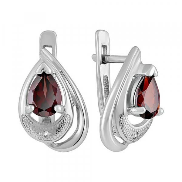 Серебряные серьги с гранатом и фианитом № 132789