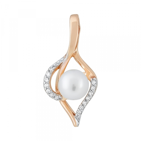 Золотая подвеска с жемчугом и фианитом № 115217