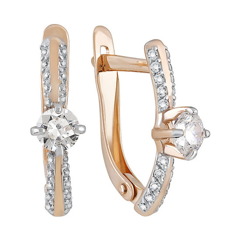 Золотые серьги с кристаллами swarovski и фианитом № 133526