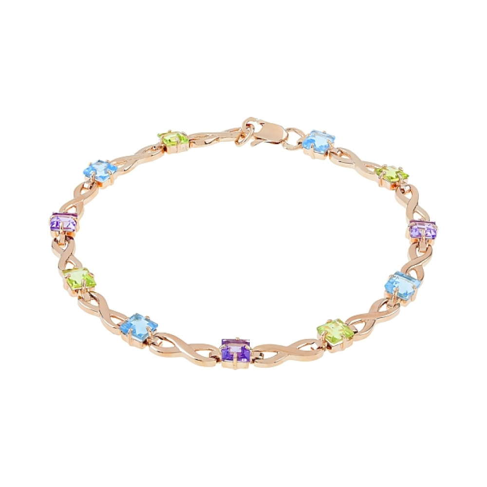 Золотой браслет с топазом хризолитом и аметистом № 112341