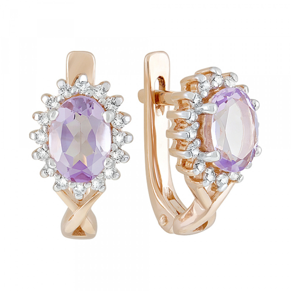 Золотые серьги с аметистом и фианитом № 126328