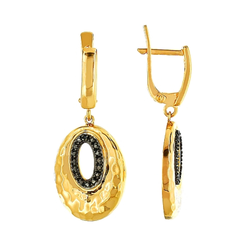 Серебряные серьги с фианитом и золотым покрытием № 83361