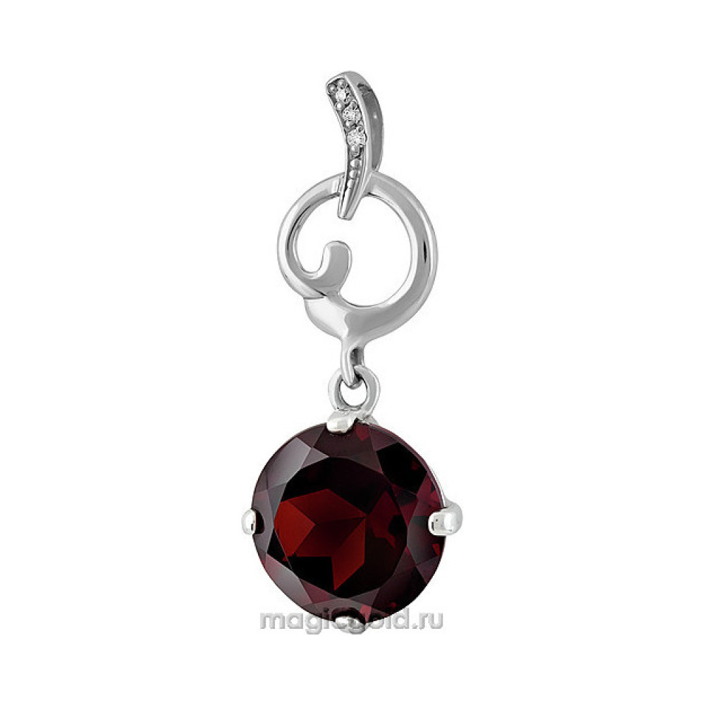 Серебряная подвеска с гранатом и фианитом № 132815