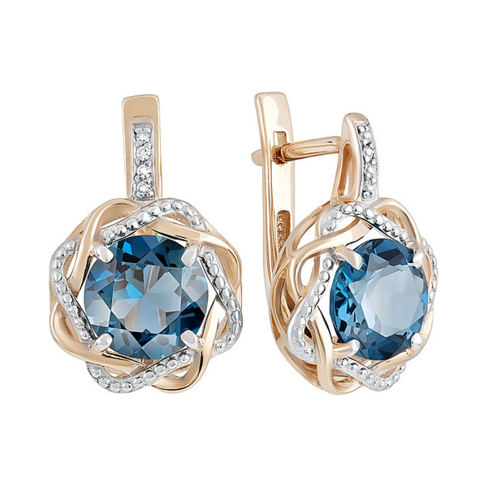 Золотые серьги с топазом и фианитом № 132002
