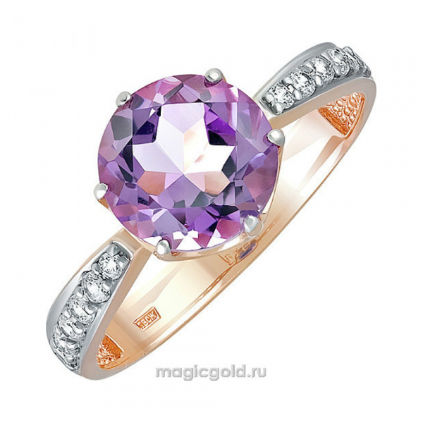 Золотое кольцо с аметистом и фианитом № 138857