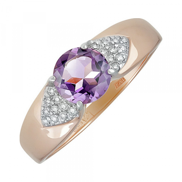 Золотое кольцо с аметистом и фианитом № 138106