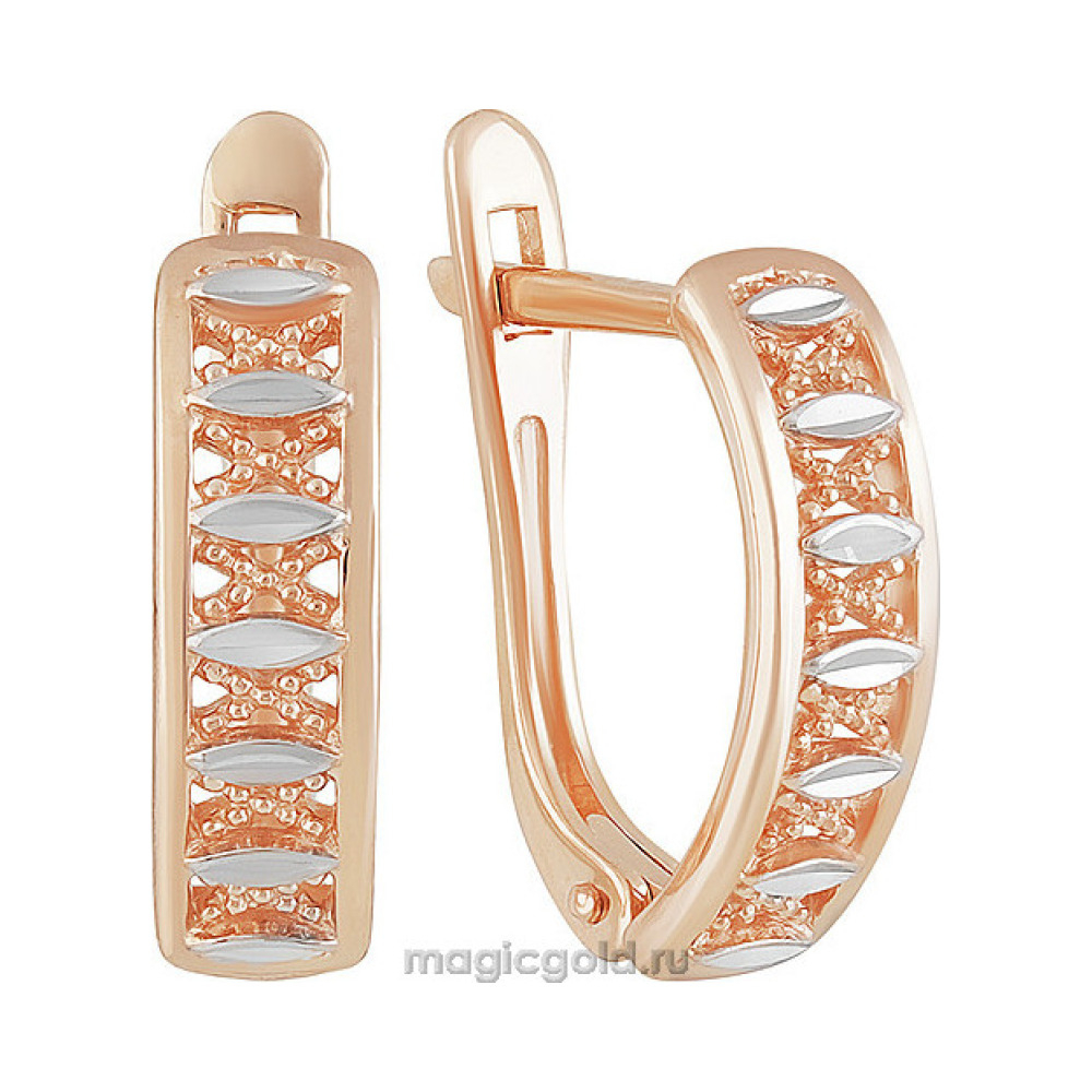 Золотые серьги без камня с алмазкой № 160784