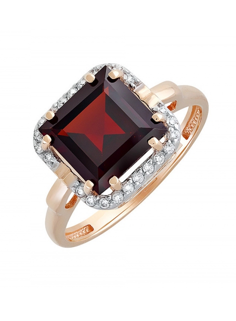 Золотое кольцо с гранатом и фианитом № 129437