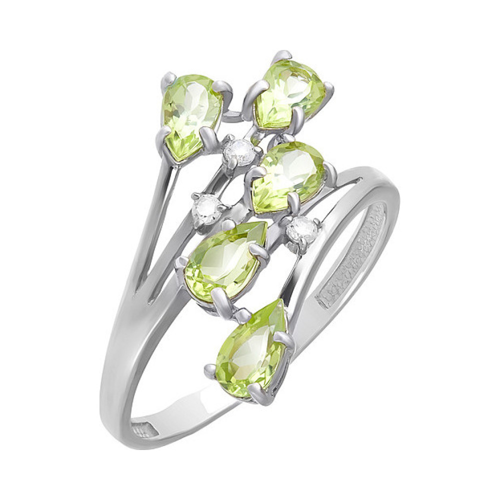 Серебряное кольцо с хризолитом и фианитом № 123323