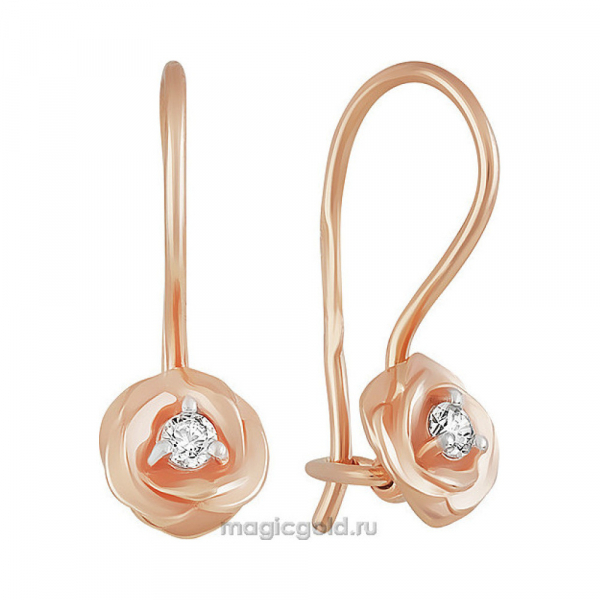 Золотые серьги с фианитом № 160351