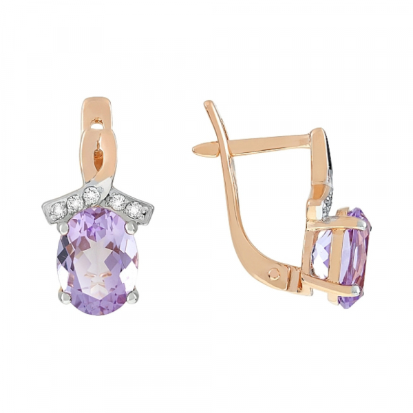 Золотые серьги с аметистом и фианитом № 77601