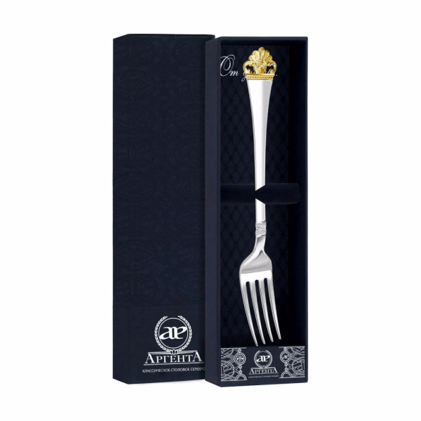 Вилка столовая Афина с позолотой в футляре из серебра 925 пробы