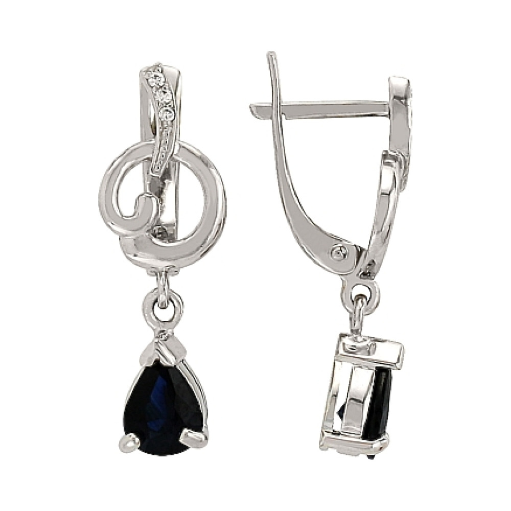 Золотые серьги с бриллиантом и сапфиром № 83987