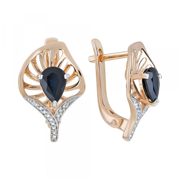 Золотые серьги с бриллиантом и сапфиром № 120960