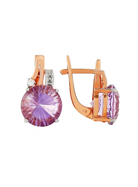 Золотые серьги с аметистом и фианитом № 85053