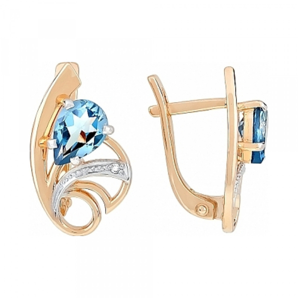 Золотые серьги с топазом и фианитом № 115377