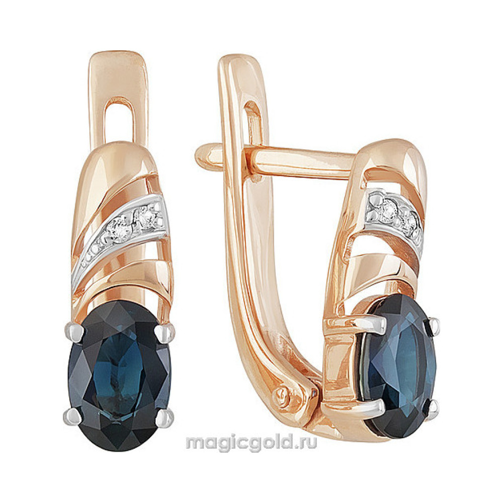 Золотые серьги с бриллиантом и сапфиром № 160627
