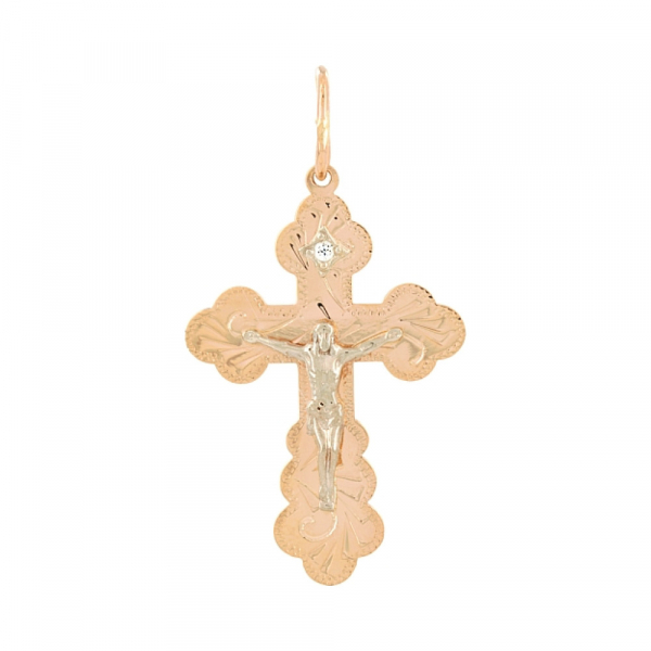 Крест с ручной разгравировкой и фианитом № 82130