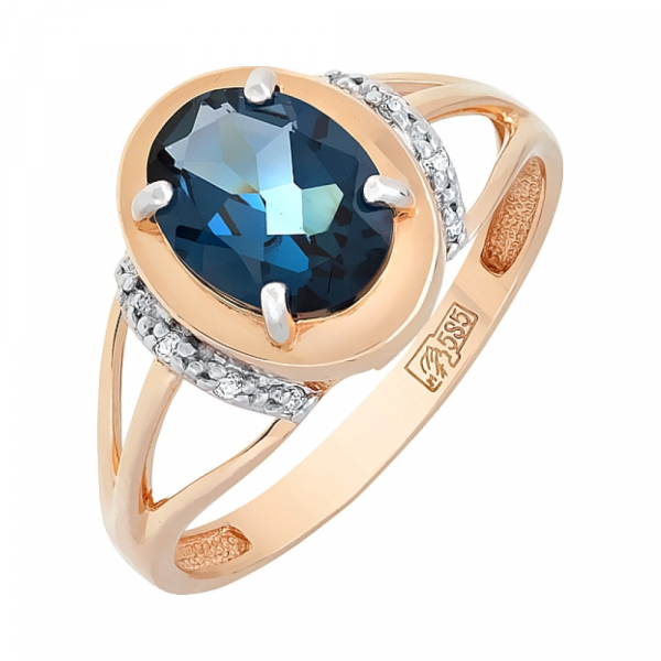 Золотое кольцо с топазом и фианитом № 113928